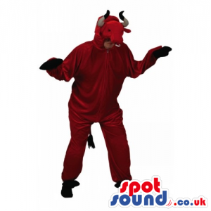 All Red Bull Adult Size Plush Costume Or Mascot With White