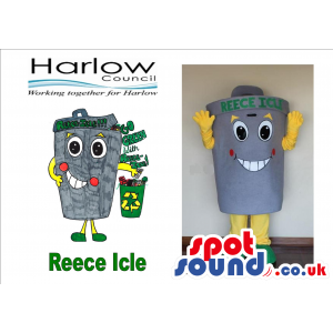 Big Recycling Trash Can Mascot Drawing With A Cool Face -