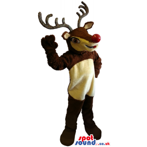 Customizable Reindeer Plush Mascot With A Red Nose - Custom