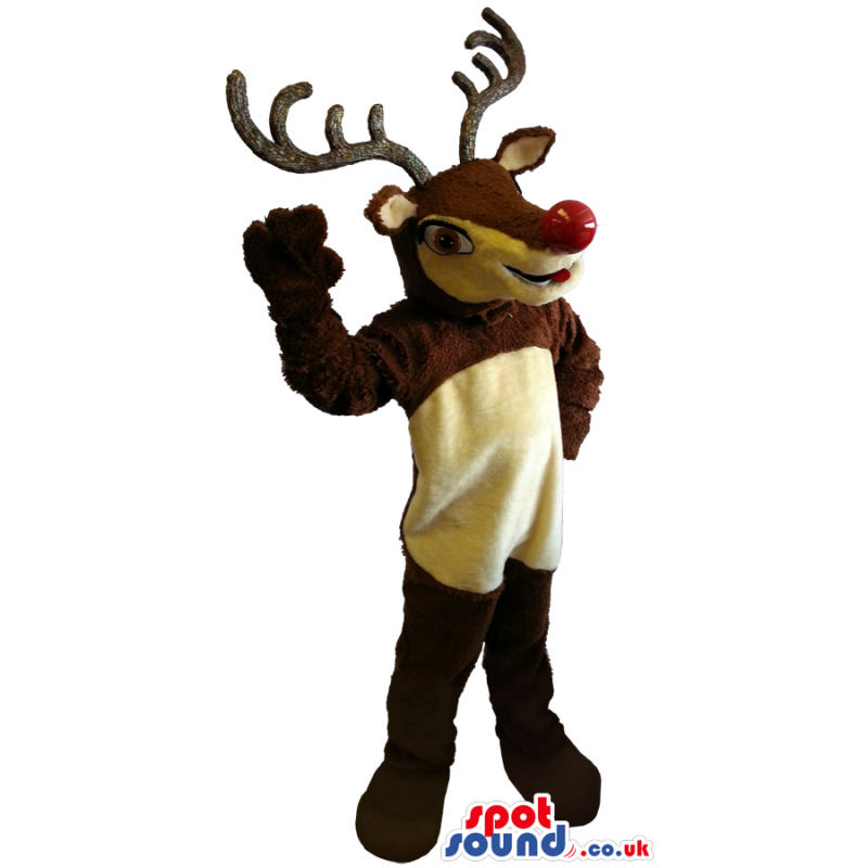 Customizable Reindeer Plush Mascot With A Red Nose - Custom