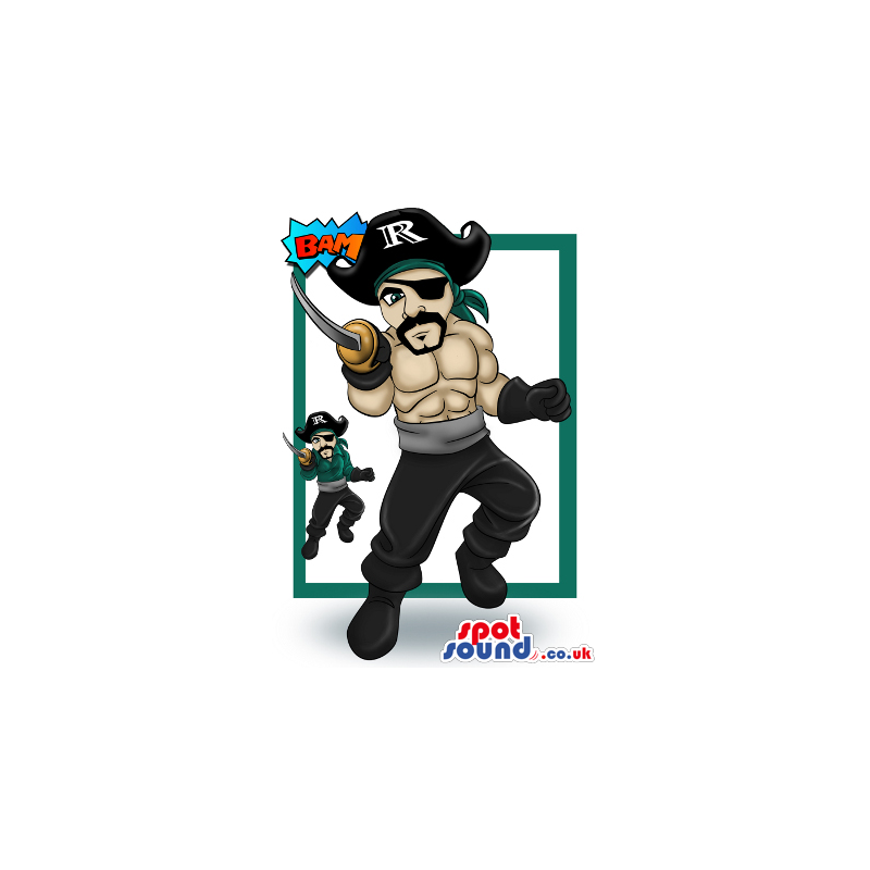 Pirate Human Character Mascot Drawing With No Shirt - Custom