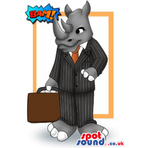Rhinoceros Mascot Drawing Dressed As A Banker In A Suit -