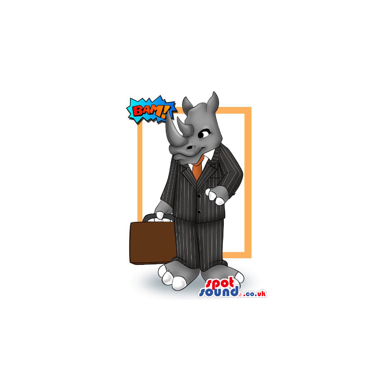 Rhinoceros Mascot Drawing Dressed As A Banker In A Suit -
