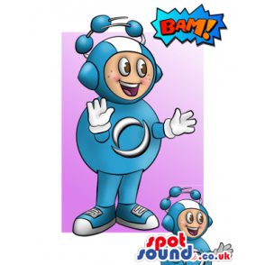 Customizable Astronaut Mascot In Blue And White Suit And A Logo