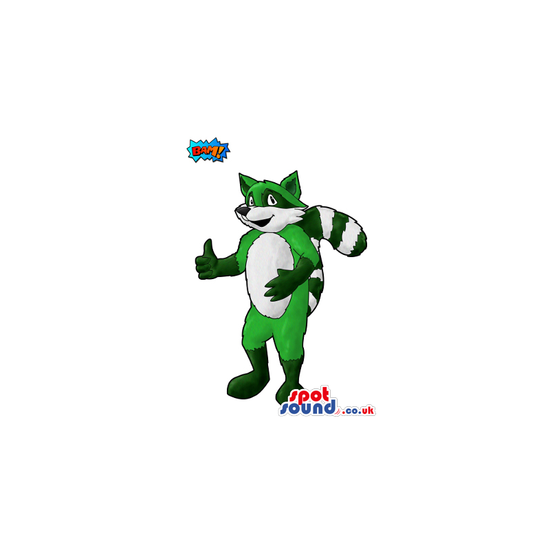 Customizable Raccoon Animal Mascot Drawing In Green And White -
