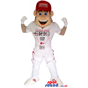 Boy Human Mascot Wearing Runner Gear With Logos And Text -