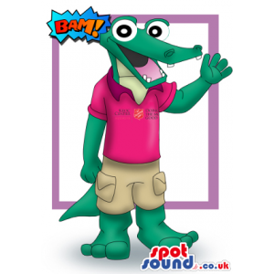 Customizable Green Crocodile Mascot Drawing In Casual Clothes -