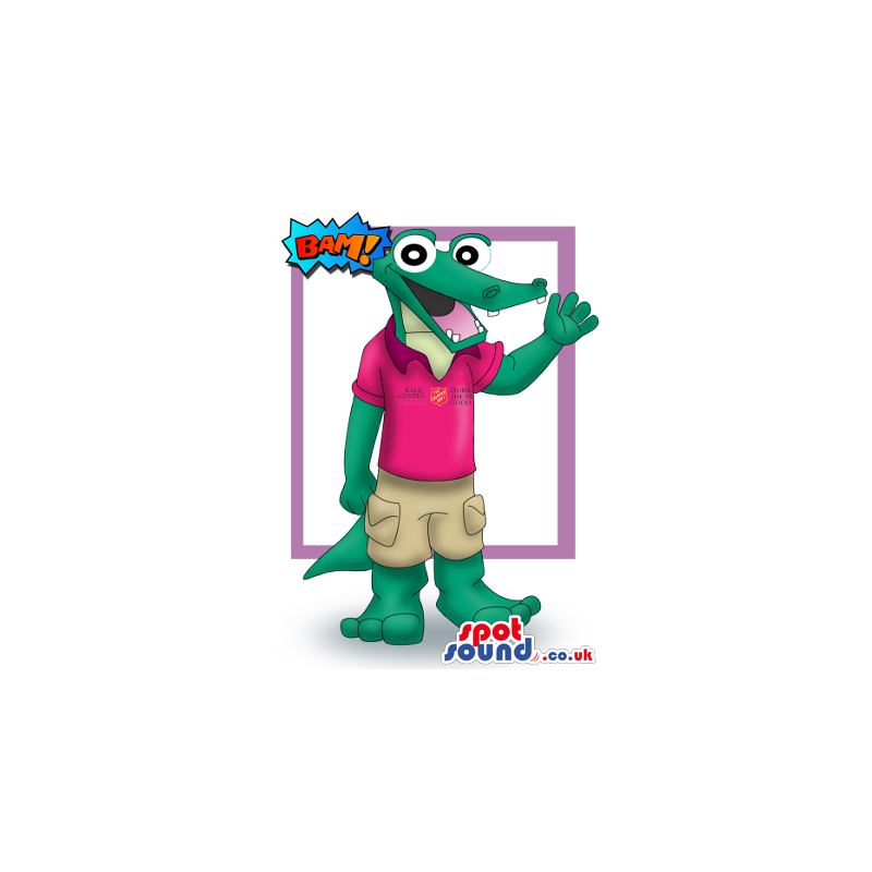 Customizable Green Crocodile Mascot Drawing In Casual Clothes -