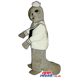 Grey Seal Water Animal Plush Mascot Wearing Sailor Clothes -