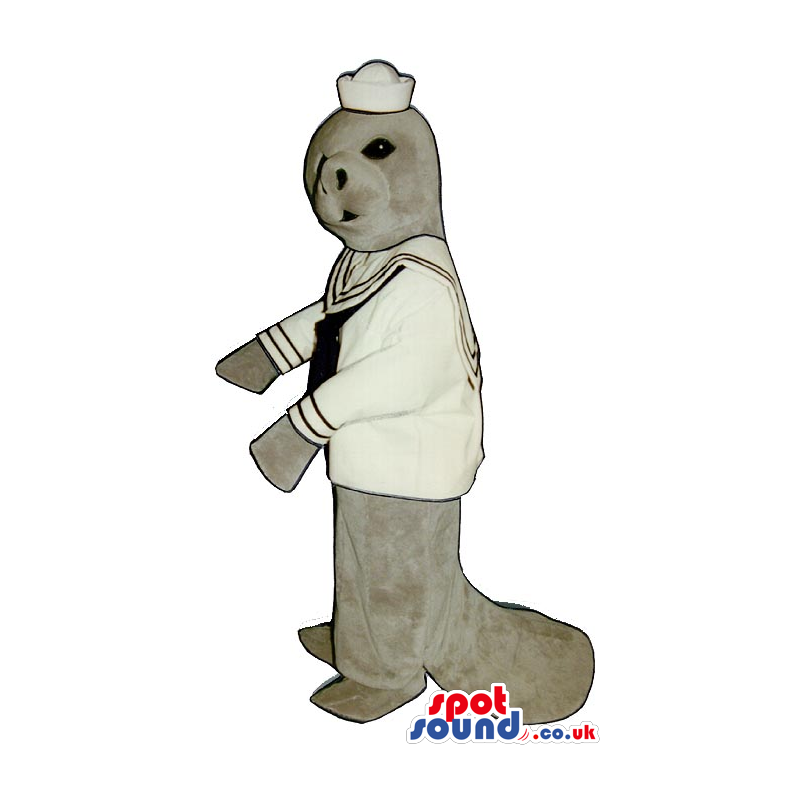 Grey Seal Water Animal Plush Mascot Wearing Sailor Clothes -