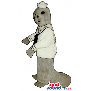 Grey Seal Water Animal Plush Mascot Wearing Sailor Clothes -