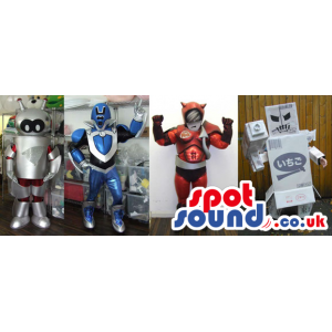 Varied Group Of Shinny Robot Mascots In Different Designs -