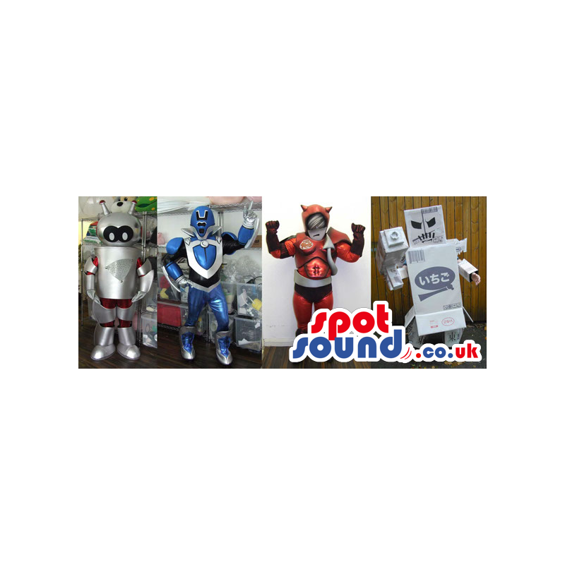 Varied Group Of Shinny Robot Mascots In Different Designs -
