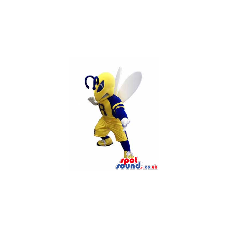 Bee Plush Mascot Wearing Rugby Or Football Garments With A
