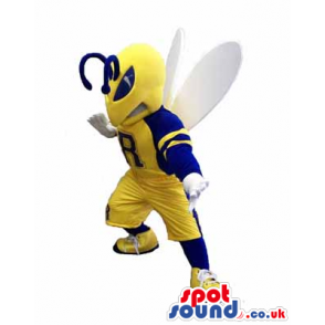 Bee Plush Mascot Wearing Rugby Or Football Garments With A