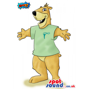 Customizable Brown Big Bear Mascot Drawing In A Green T-Shirt -