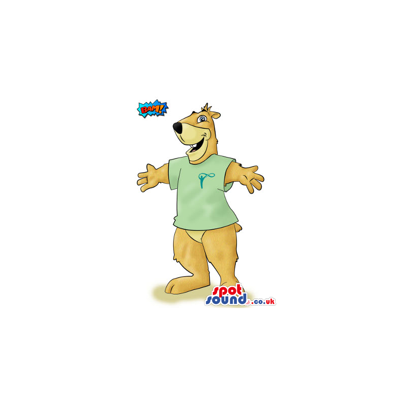 Customizable Brown Big Bear Mascot Drawing In A Green T-Shirt -