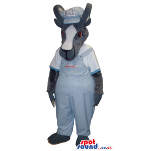 Customizable Donkey Plush Mascot In Blue Overalls With Text -