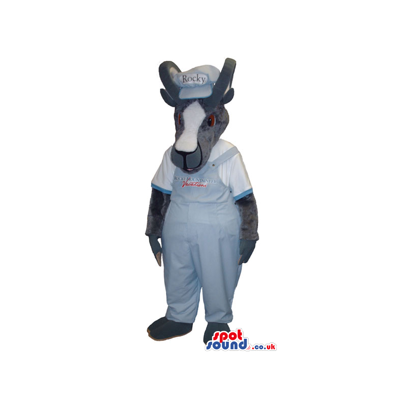 Customizable Donkey Plush Mascot In Blue Overalls With Text -