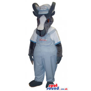 Customizable Donkey Plush Mascot In Blue Overalls With Text -