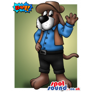 Brown Dog Wearing Cowboy Garments And Hat Mascot Drawing -