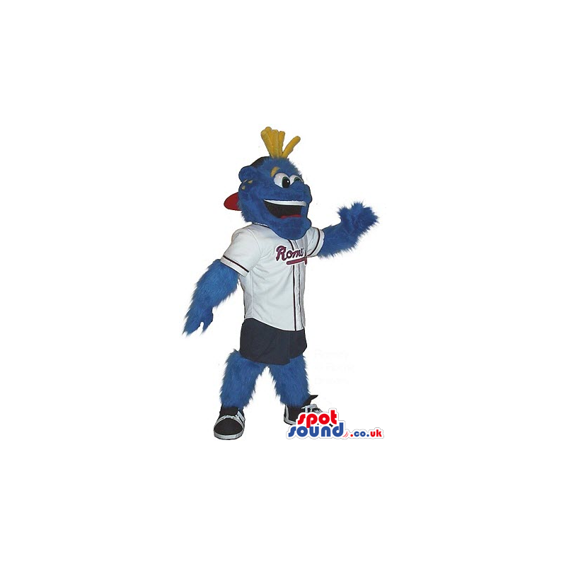 Blue Monster Plush Mascot In Baseball Garments With Team Name -
