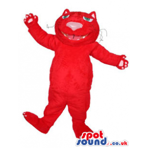 Flashy All Red Cat Pet Plush Mascot With A Big Pink Nose -