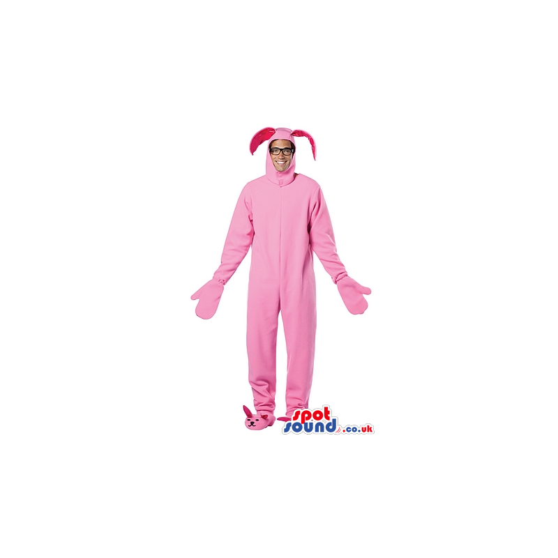 Pink Bunny Adult Size Plush Costume With Bunny Slippers -