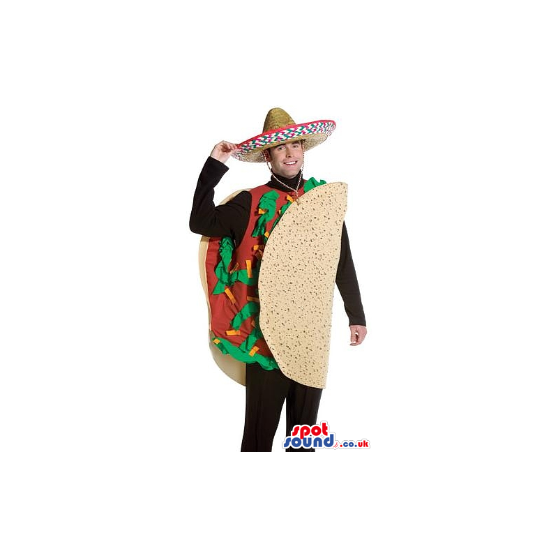 Mexican Taco Adult Size Plush Costume With A Mexican Hat -