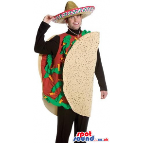 Mexican Taco Adult Size Plush Costume With A Mexican Hat -
