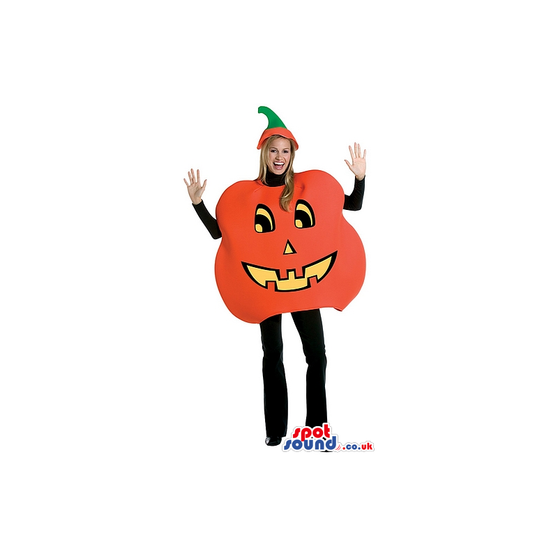 Halloween Pumpkin Adult Size Plush Costume With A Stem Hat -