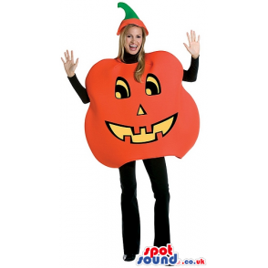 Halloween Pumpkin Adult Size Plush Costume With A Stem Hat -