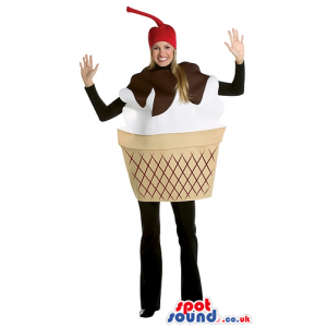 Ice-Cream Adult Size Costume Or Mascot With A Cherry Hat -