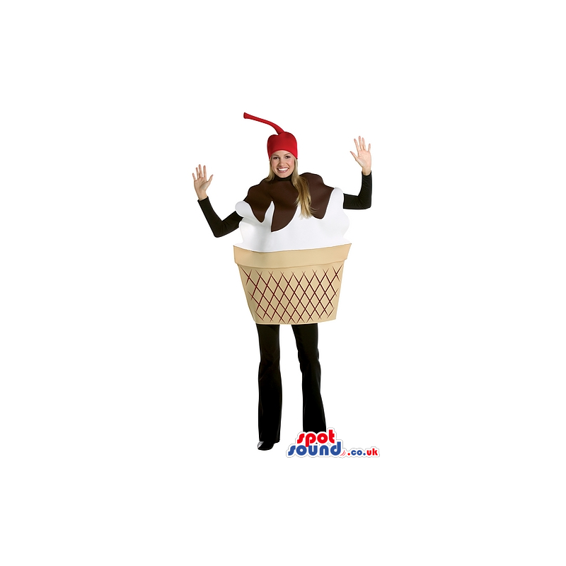 Ice-Cream Adult Size Costume Or Mascot With A Cherry Hat -