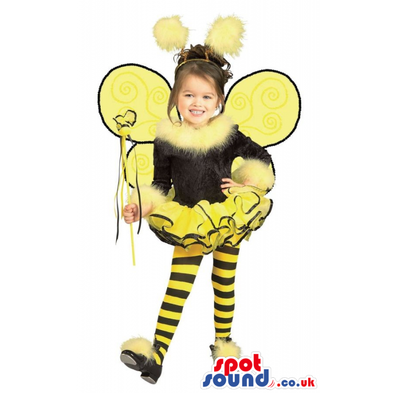 Bee Children Size Costume With Wings And Striped Panties -