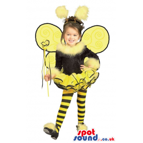 Bee Children Size Costume With Wings And Striped Panties -