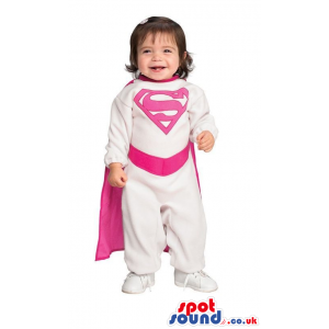 Supergirl Cartoon Character Baby Size Costume In White And Pink