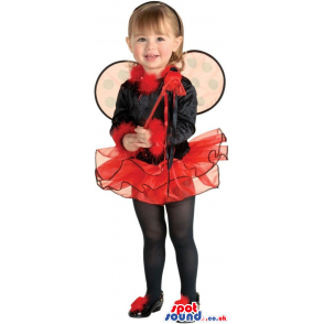 Red Butterfly Children Size Costume With Wings And Special Wand