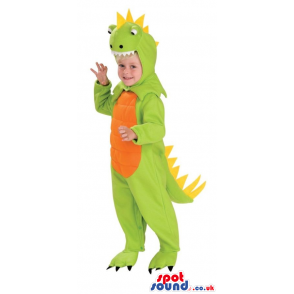 Green Fantasy Dragon Children Size Costume With An Orange Belly