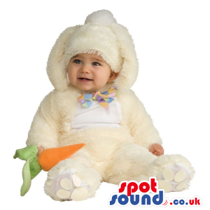 Soft White Bunny Baby Size Plush Costume With A Carrot - Custom