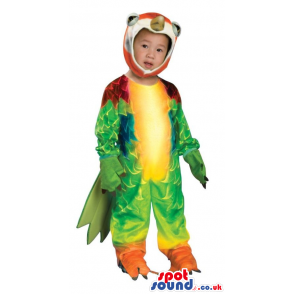 Exotic Green Parrot Baby Size Plush Costume With Colorful Wings