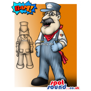 Man Character Mascot Drawing Wearing Overalls And Glasses -