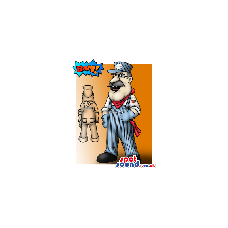 Man Character Mascot Drawing Wearing Overalls And Glasses -