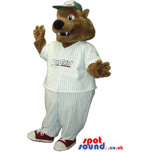 Brown Bear Plush Mascot Wearing Baseball Clothes With Logo -