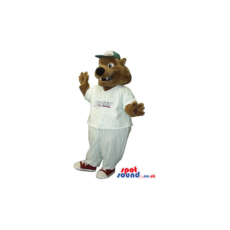 Brown Bear Plush Mascot Wearing Baseball Clothes With Logo -