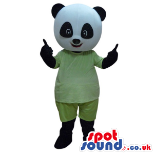 Customizable Cute Panda Bear Boy Mascot Wearing Green Pajamas -