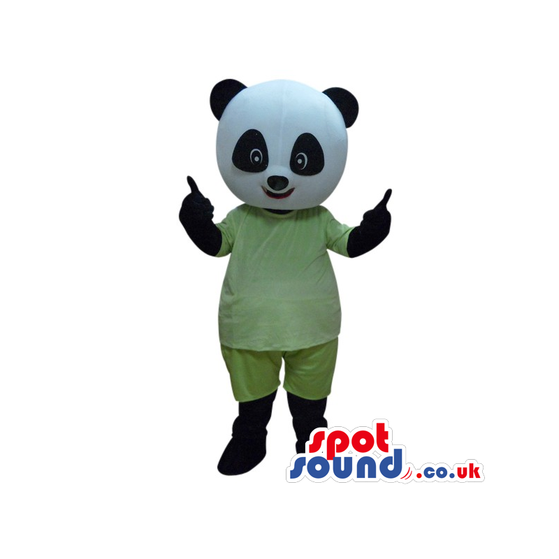 Customizable Cute Panda Bear Boy Mascot Wearing Green Pajamas -