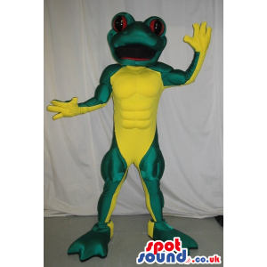 Amazing Green And Yellow Shinny Frog Mascot With Red Eyes -