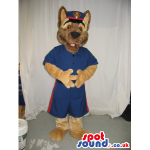 German Shepherd Dog Plush Mascot Wearing Police Blue Garments -