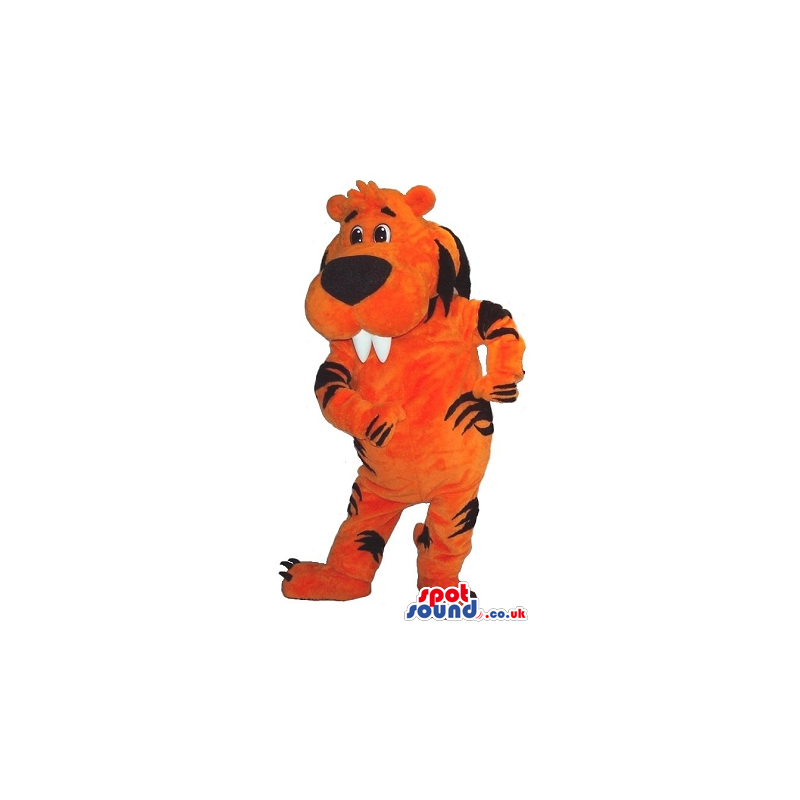 Flashy Orange Tiger Plush Mascot With Big Teeth And Stripes -